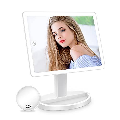 Large Lighted Vanity Makeup Mirror with light (X-Large Model)- 3 Color Lighting Light Up Mirror with 88 LED, 360° Rotation Touch Screen, 10X Magnification Portable Tabletop Cosmetic Make Up Mirror