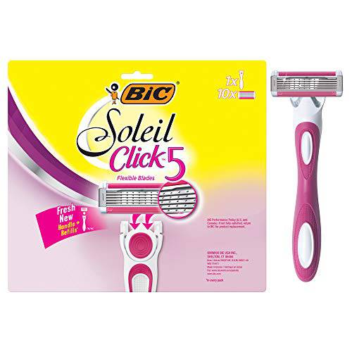 BIC Soleil Click 5 Women’s Disposable Razor, Five Blade, 1 Handle and 10 Cartridges, For a Smooth and Close Shave