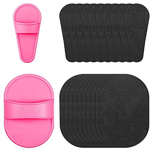 62 Pieces Hair Removal Pad Sets Crystal Smooth Away Hair Eraser Kit, 2 Sizes Legs Skin Pad and 60 Pieces Exfoliation Fine Sandpaper, Lip Facial Hair Removal Pad for Women Girls Skin Care (Pink, Black)