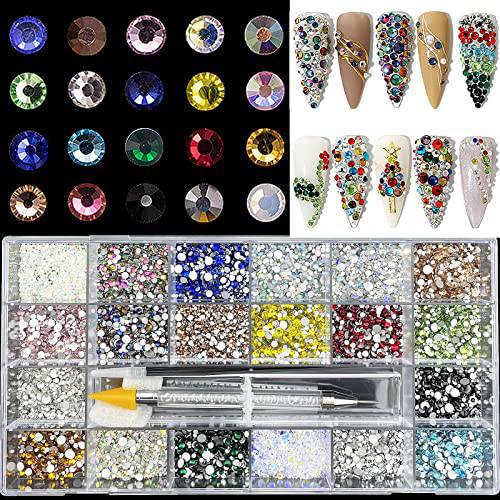 12000Pcs Mixed Colored Rhinestones for Nails, AB Red Black Green Blue Yellow Crystal Multi Sized Colorful Nail Beads Glass Gems Stones Rhinestones for Nail DIY Crafts Clothes Shoes Jewelry