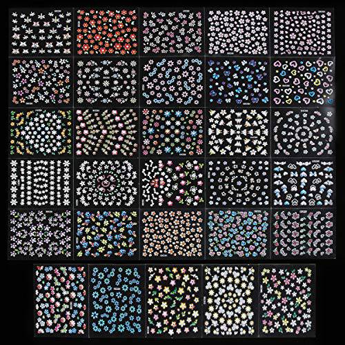 Elisel Nail Art Stickers,30 Sheets Self-Adhesive Nail Decals with Assorted Patterns Blossom Flower Art Design for DIY Nails Design Manicure Decoration Accessories Decals (Colorful Flower)