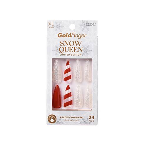 GoldFinger Limited Edition Snow Queen Press On Manicure, Gel Nail Kit, Polish Free Mani, X-Long Length (Be Jolly)