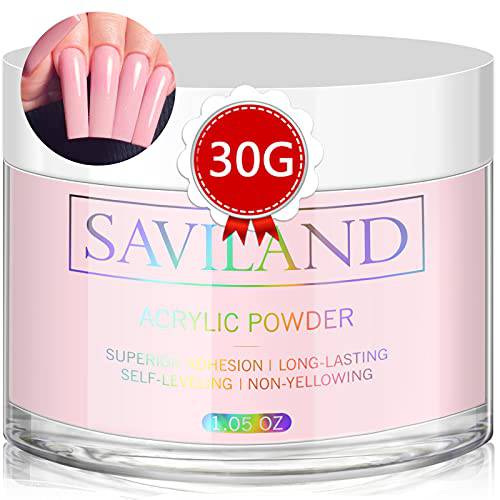 Saviland Pink Acrylic Powder - 30g Professional Colored Acrylic Nail Powder for Acrylic Nails Extension, 3D Nail Art Acrylic Polymer Powder, No Need Nail Lamp