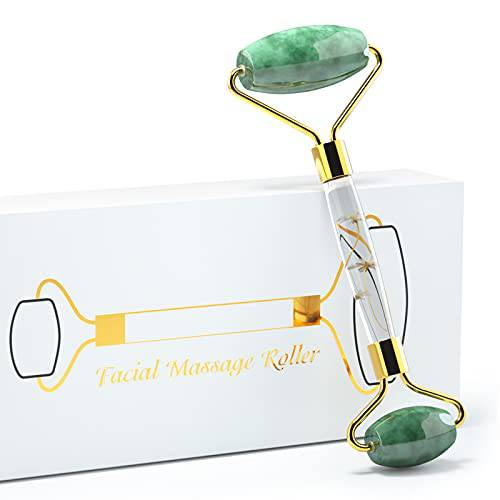 Jade Roller with Flower Specimen 100% Natural Jade Face Roller Beauty Anti-Aging Face Massage Tools Noiseless Design Jade Facial Roller for Face, Neck, Body Massage, Lymphatic Drainage