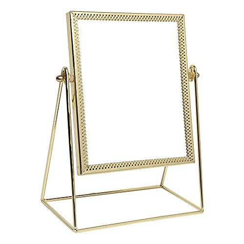 LONGSHENG - SINCE 2001 - Makeup Mirror Single Sided Cosmetic Mirror Rectangle Beauty Mirror Handmade Make Up Mirror 9.25inch for Dresser Vanity Tabletop Desk - Gold