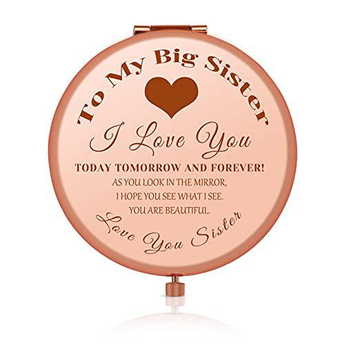 Sister Birthday Gifts from Sister, Sister Birthday Graduation Gift Ideas, Best Friend Friendship Gift Ideas for Women Engraved Personal Compact Mirror Rose Gold Travel Makeup Mirror for Sisters