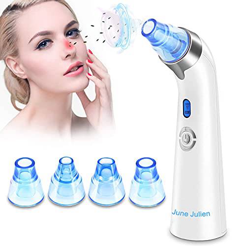 ZEE Products June Julien Blackhead Remover Vacuum Pore Cleaner - Upgraded Rechargeable Face Comedone Extractor Tool for Whitehead Acne Removal, 5 Adjustable Suction Power, Blue / White
