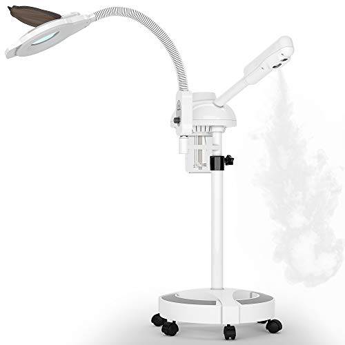 Professional Facial Steamer, Kingsteam 2 in 1 Face Steamer with 3X Magnifying Lamp and More Stable Wheel Rolling Base Design for Face Sauna Spa and Personal Care Use at Home or Salon.