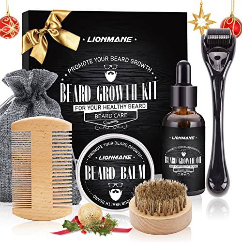 Lionmane Beard Growth Gift Kit, Valentine’s Day Gifts for Men,Beard Growth Oil,Beard Balm Brush Comb, Stimulate Beard Hair Growth, Birthday Anniversary Beard Gifts for Husband/Boyfriend/Dad/Him