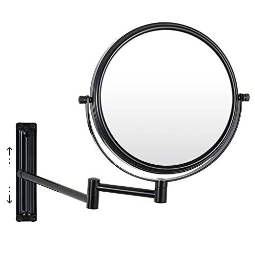 Wall Mounted Makeup Mirror 10X Magnifying Mirror, Height Adjustable Wall Mirror, Double Sided Extendable Vanity Wall Makeup Mirror for Bathroom (Black-10X)