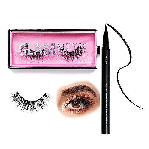 Glamnetic Babygirl Magnetic Eyelashes with Deep Space Felt Tip Eyeliner | 60 Wears Reusable Faux Mink Lashes with Black Waterproof Liner Pen