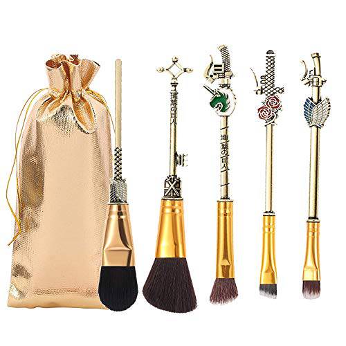 Attack on Makeup Brushes Set,WeChip 5PCS Professional Metal Handle Brush Set Anime Peripheral Christmas Gift for Women and Girls(Bronze)