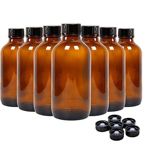 Youngever 16 Pack Amber Glass Bottles with Lids, Refillable Container for Essential Oils, Vanilla Extract and more (4 Ounce)