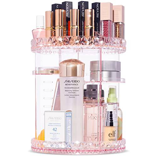 Sorbus 360 Rotating Makeup Organizer - Spinning cosmetics organizer, Adjustable Shelves for Make Up, Perfume & Toiletries - Acrylic Makeup Organizer for Vanity, Bathroom, Bedroom, Closet [Pink]