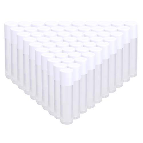 Bekith 100 Pack 5.5ml Clear Empty Lip Balm Tubes with White Caps
