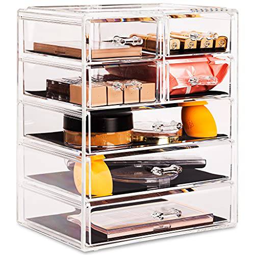 Sorbus Clear Cosmetics Makeup Organizer - Big & Spacious Acrylic Display Case - Stylish Designed Jewelry & Make Up Organizers And Storage for Vanity, Bathroom (3 Large, 4 Small Drawers)