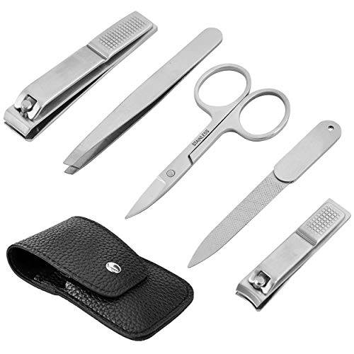 Raytix Nail Clipper Set for Men & Women – Travel Nail Care Kit with Black Stainless Steel Fingernail Clipper & Pedicure Toenail Trimmer, Nail File, Sharp Tweezers & Manicure Scissors in Leather Case