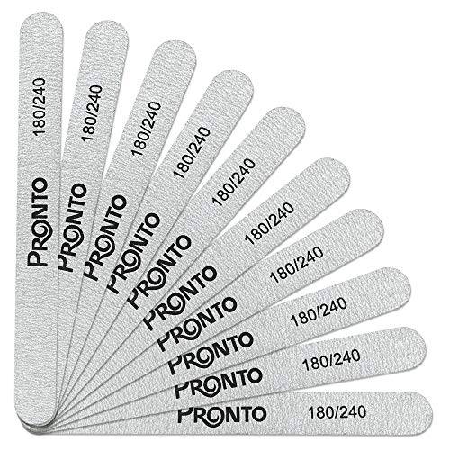 Pronto Professional and Premium Nail Files for Nail Art Salon – Grey Double Sided Washable 180/240 Grit for Manicure and Pedicure (10 Piece Set)