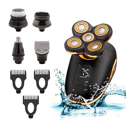 5 in 1 Electric Razor for Men and Women, USB Rechargeable and Waterproof Cordless Trimmer, Includes Rotating Bald Head Shaver, Nose Hair Trimmer, Beard Shaper, Silicone Brush, and Cleansing Brush