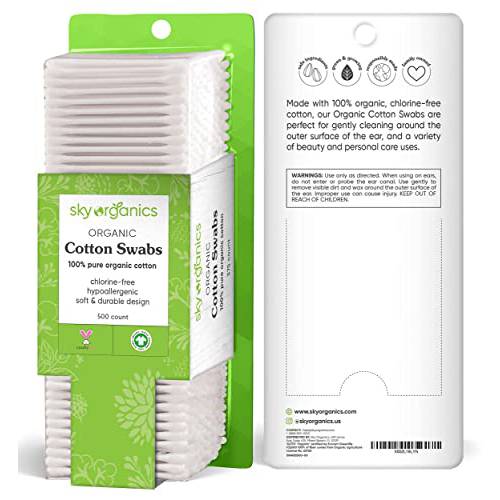 Sky Organics Organic Cotton Swabs for Sensitive Skin, 100% Pure GOTS Certified Organic for Beauty & Personal Care, 1000 ct.