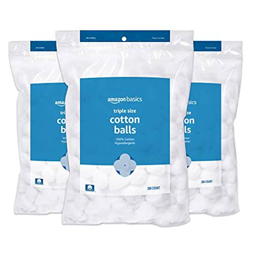 Amazon Basics Cotton Balls, 200ct, 3-Pack (Previously Solimo)
