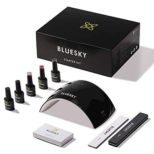 Bluesky Gel Nail Polish Starter Kit, Gel Nail Kit with 24W UV LED Lamp Nail Dryer, 3 x 0.33 Fl 0z Gel Nail Polishes, Cleanser Wipes, Top and Base Coat, Nail File and Buffer