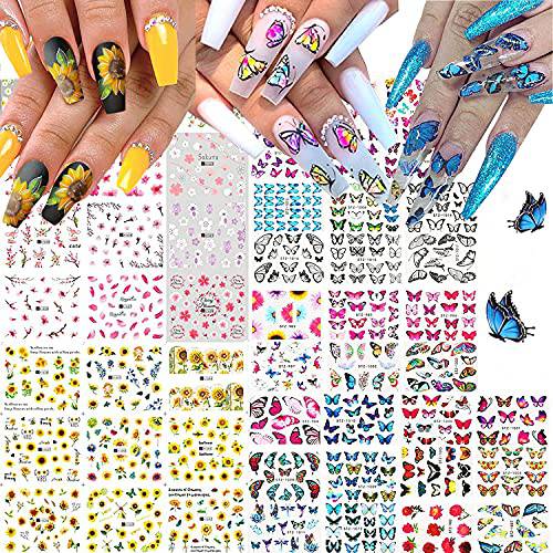 66 Sheets Butterfly Flower Nail Art Stickers,Nail Art Supplies Water Transfer Nail Stickers,Nail Tips DIY Toenails Nail Decorations Accessories Decals