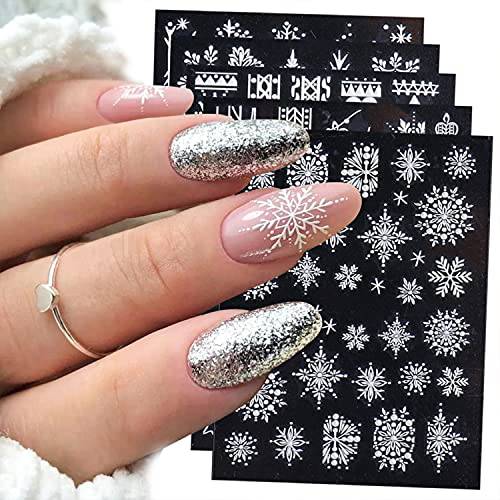8 Sheets White Christmas Snowflakes 5D Snowflake Nail Art Sticker Self-Adhesive Glitter Christmas Edelweiss Decals Nail Art Decorations