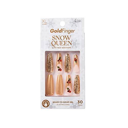 GoldFinger Limited Edition Snow Queen Press On Manicure, Gel Nail Kit, Polish Free Mani, X-Long Length (Joyeux Noel)