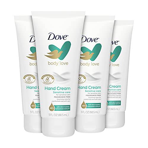 Dove Body Love Fragrance-Free Hand Cream for Rough or Dry Skin Sensitive Care Soothes and Comforts Skin, White, 3 Oz, 4 Count