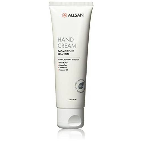 AllSan Hand Cream Day-Moisture Solution, 100% Vegan, Soothes, Hydrates & Protects, Enriched with Shea Butter, Green Tea, Jojoba Oil, Coconut Oil, Non-sticky, Non-greasy, Fast absorption, 3 oz