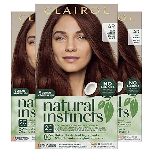 Clairol Natural Instincts Demi-Permanent Hair Dye, 4R Dark Auburn Hair Color, Pack of 3