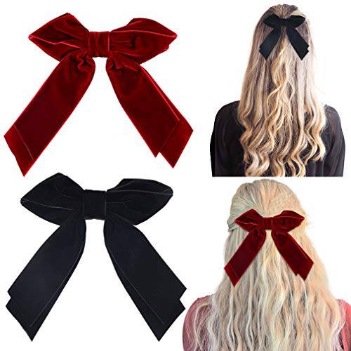 DEEKA 2 PCS 6 Large Velvet Bows Hair Clips Barrettes Hair Accessories for Women and Girls