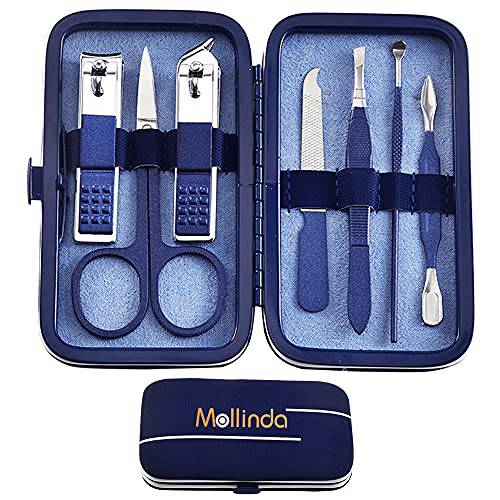 Mollinda Manicure Set Personal care, Nail Clipper Kit Luxury Manicure 7 in 1, Professional Pedicure Set Grooming kit Gift for Men Husband Boyfriend Lover Parents Women, Nail Care With Leather Travel Case Blue