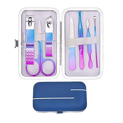 Manicure Set, Women Grooming kit, Pedicure Kit, Nail Clippers, Professional Grooming Kit, Nail Tools Gift 8 in 1 with Luxurious Travel Case for Men and Women Gifts Friends Parents(Rainbow)