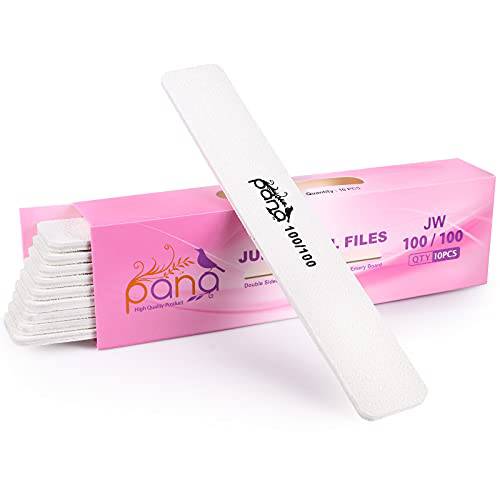 10pcs - PANA Jumbo Double-Sided Emery Nail File for Manicure, Pedicure, Natural, and Acrylic Nails - White (Grit 100/100)