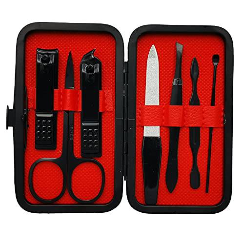 LCPCX 7-Piece Professional Manicure Set,Man and Women Grooming Nail Kit,Pedicure Set，Cleaning Tool with File,Mini Portable Travel with Case,Black