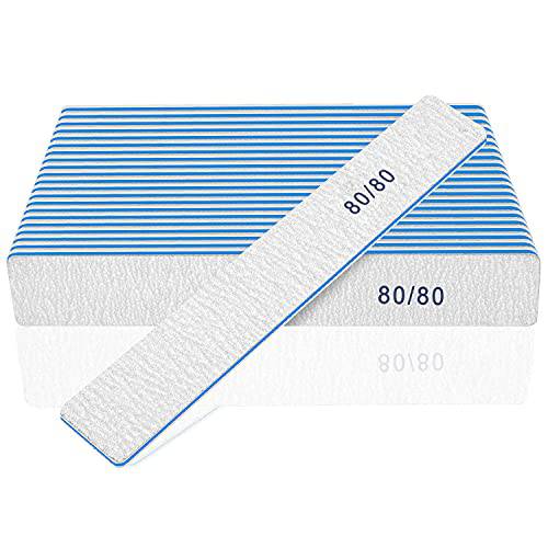 Nail Files-Nail File for Acrylic Nails 12pcs, 80/80 Grit Nail Files Emery Boards for Acrylic Nails, Jumbo File Washable Thick Professional Square Nail File Manicure Tools for Nail Tech