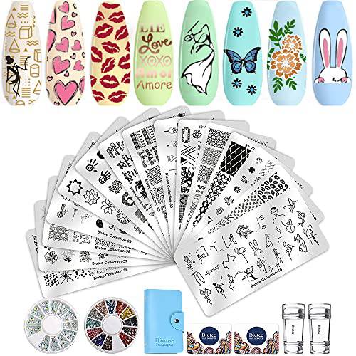 Biutee ChristmasNail Stamp Plate Kit Jelly Silicone Clear Stamper Nail Art Stamping Plate French Tip Template Nail Rhinestone Decoration Scraper Deer