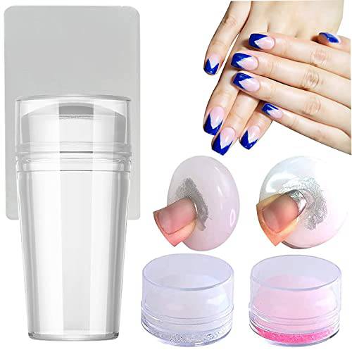 Nail Art Stamper for French Manicure,HOINCO Clear Jelly Silicone Stamper with Cap and Scraper, Soft Sticky Silicone Head Nail Image Transfer Manicure Tools for Nail Arts DIY French Tip Decor (3PCS)