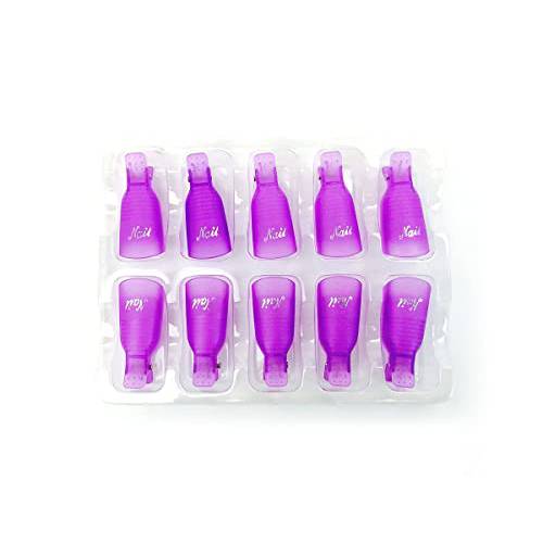 PANA Reusable Plastic Acrylic Nail Art Soak Off Cap Clip UV Gel Polish Remover Cap Clips Manicure Tool (Purple Original, No Bow Style / 10pc per Pack)