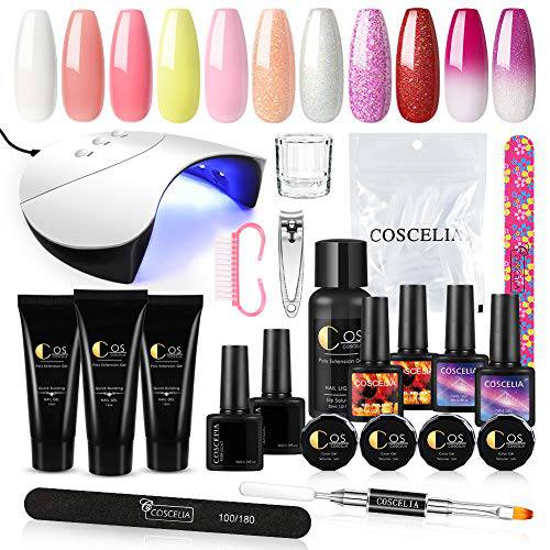 Poly Gel Nail Kit with U V Nail Lamp 8Pcs Color Changing Glitter Nail Extension Builder Nail Gel with Nail Art Manicure Tools Nail Art Supplies All In One Poly Nail Gel Kit for Beginners Nail Art DIY Home