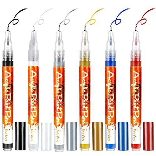 Linyuthia 6 Pieces Nail Art Pen Nail Polish Pens Nail Polish Marker 6 Colors Nail Art Painting Graffiti Pen DIY Flower Abstract Lines Details Pen (Gold, Silver, Black, White, Blue, Red)