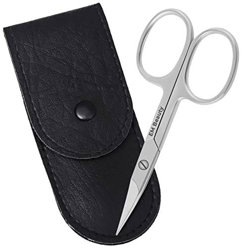 EM Beauty Cuticle Scissors Extra Fine Curved Nail Rust Proof Milti-Purpose Sharp & Accurate Cut of Fingernails Toenails Grooming Eyebrows Eyelash Moustache Nose Hairs-With Leather Case