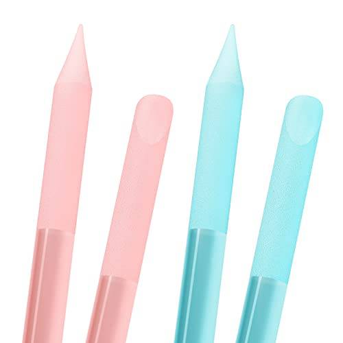 Glass Cuticle Pusher 2 Pieces Manicure Double Sided Cuticle Trimmer Filing Cuticle Remover Cuticle Tool Manicure Stick Remover for Women Girls Nail Salons Homes (Pink, Light Blue)