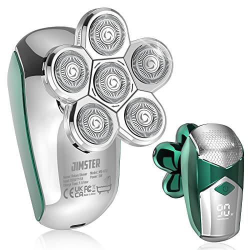 JIMSTER Head Shaver for Men, 5 in 1 Head Shavers for Bald Men, IPX7 Waterproof Electric Head Bald Shaver Grooming Kit with Clippers Beard Nose Trimmer, Cordless Type-C Charge LED Display- Green
