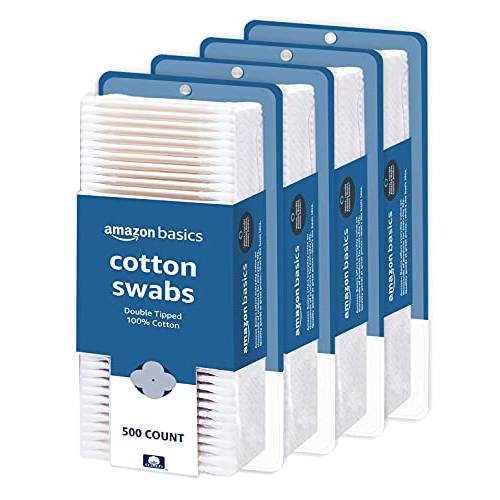 Amazon Basics Cotton Swabs, 500ct, Pack of 4 (Previously Solimo)