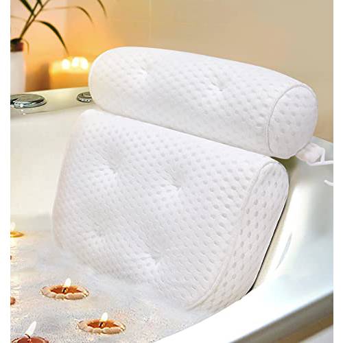 Bath Pillow, Bathtub Pillow with Anti-Slip Suction Cups, 4D Mesh Soft Spa Bath Tub Pillow, Bath Pillows for Tub with Neck and Back Support Fits Bathtub Spa Tub, Father’s Day Dad Gifts