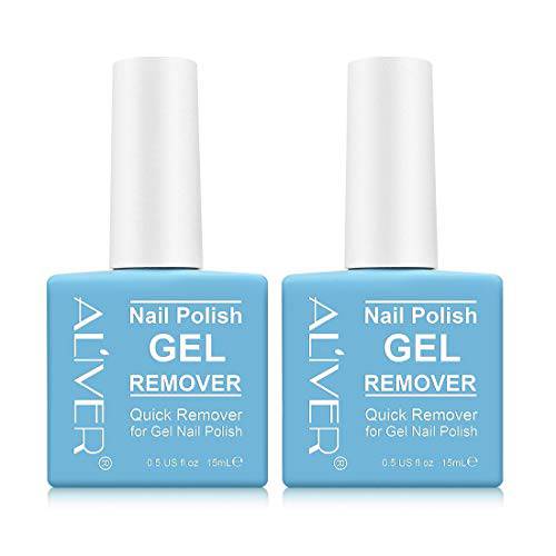 Aliver Gel Nail Polish Remover 2 Pack, Remove Gel Nail Polish Within 3-5 Minutes - Quick & Easy Polish Remover - No Need for Foil, Soaking or Wrapping, 0.5 Fl Oz