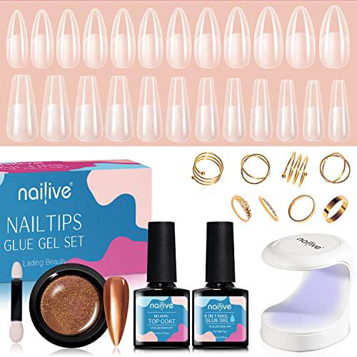 Nailive 15ML Solid Gel Glue for Nail Tips, 3 in 1 Glue Gel Curing Needed UV Nail Art Rhinestone Acrylic Press on Nails Easy DIY at Home